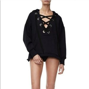 Good American Oversized Pullover lace-up hoodie